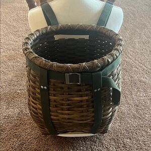 Woven Basket with Dark Green Straps